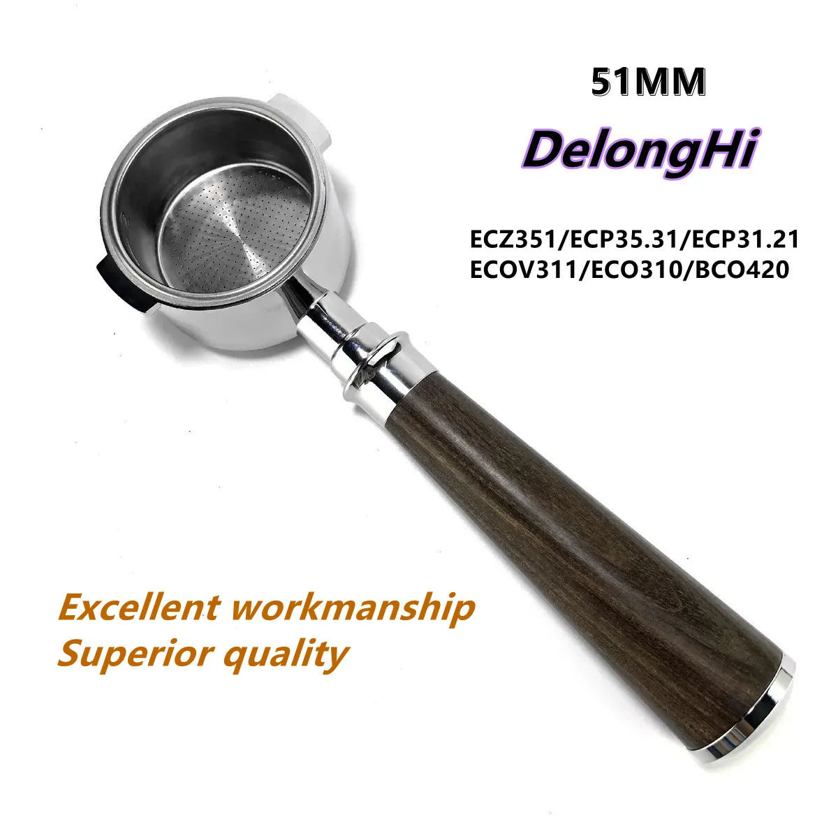 Portafiltro Senza Fondo Per Caffè In Acciaio Inossidabile 304 Da 51Mm Per Delonghi Ecp33.21 Ecp35.31Filtro Di Ricambio Filtro De Cafe