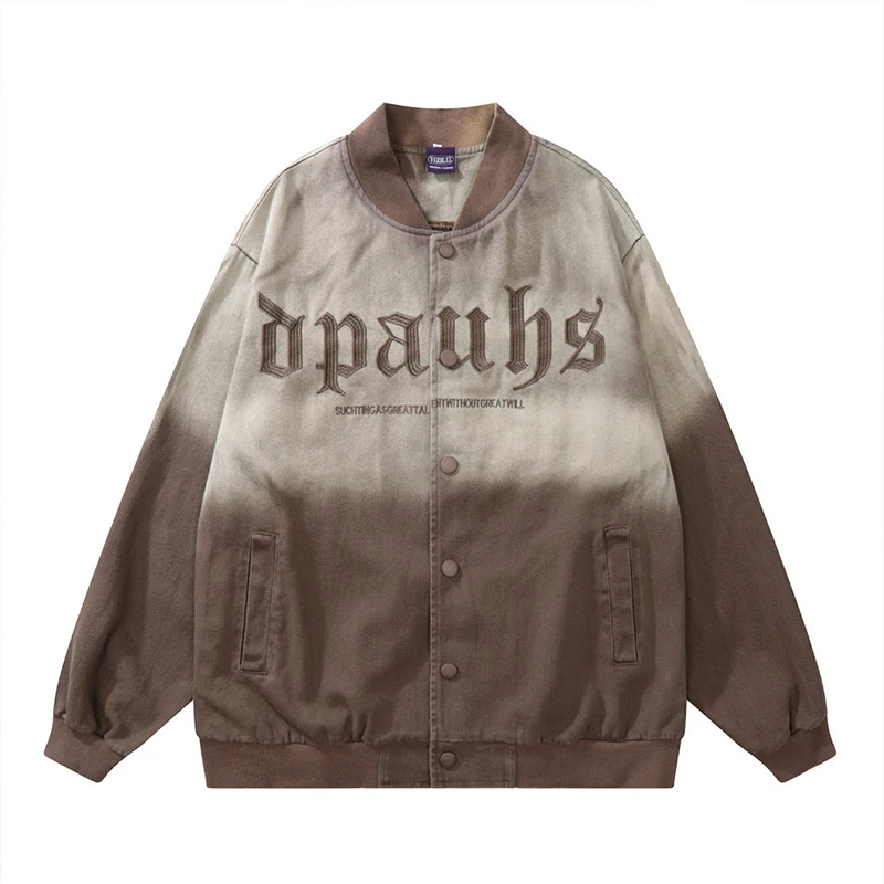 Hip Hop Jean Jacket Mens Streetwear Harajuku Embroidery Letter Tie Dye Gradient Coat Men Casual Jackets Outerwear Cardigan 2022