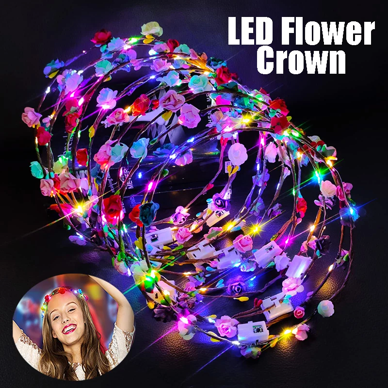 80-5 Pezzi Corone Di Fiori A Led Illuminano Fasce Per Le Donne Ghirlande Floreali Incandescenti Corone Di Capelli Per Ragazze Glow In The Dark Fornitu
