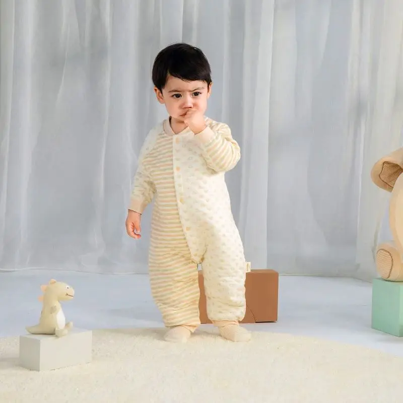 0-24 Mesi Neonato Inverno Bambino Cotone Organico A Righe Jacquard Termico Caldo Tutina Ragazzi Ragazze Tute Intere Pagliaccetti Per Bambini