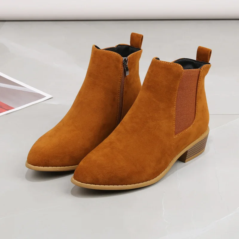 Nuove Donne Natural Suedes Leather Elastic Patchwork Slip-On Flats Autunno Stivaletti Punta Quadrata Casual Short Chelsea Boots Shoe
