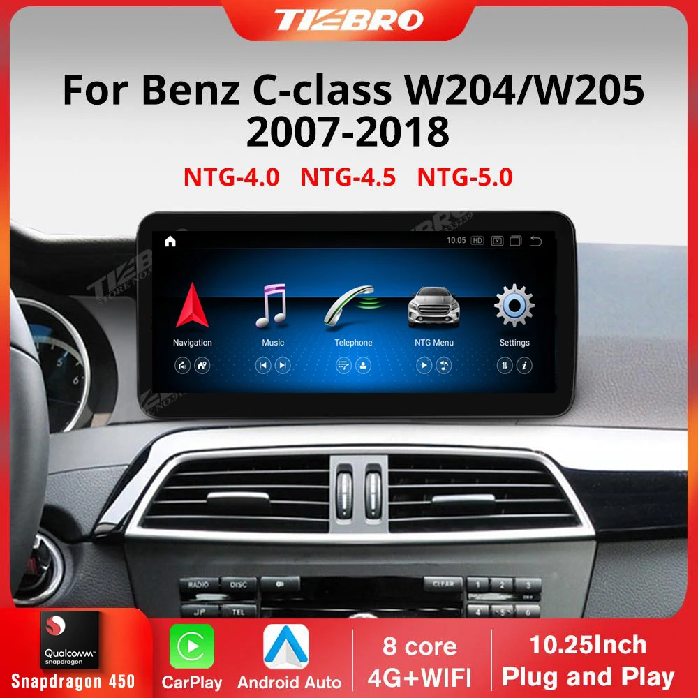 Tiebro 10.25 "Per W204 W205 2007-2018 Ntg 4.0 4.5 5.0 Sistema Autoradio Lettore Multimediale Carplay Haed Unit Snapdragon 450