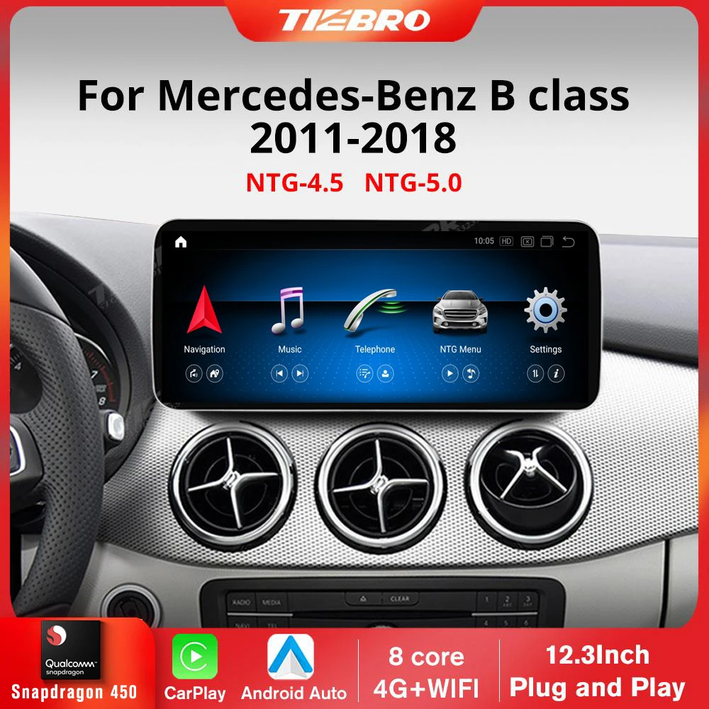 Tiebro 12.3 ''Android 12.0 Autoradio Per Benz W246 2011-2018 Ntg 4.5 5.0 Sistema Lettore Multimediale Gps Carplay Snapdragon 450