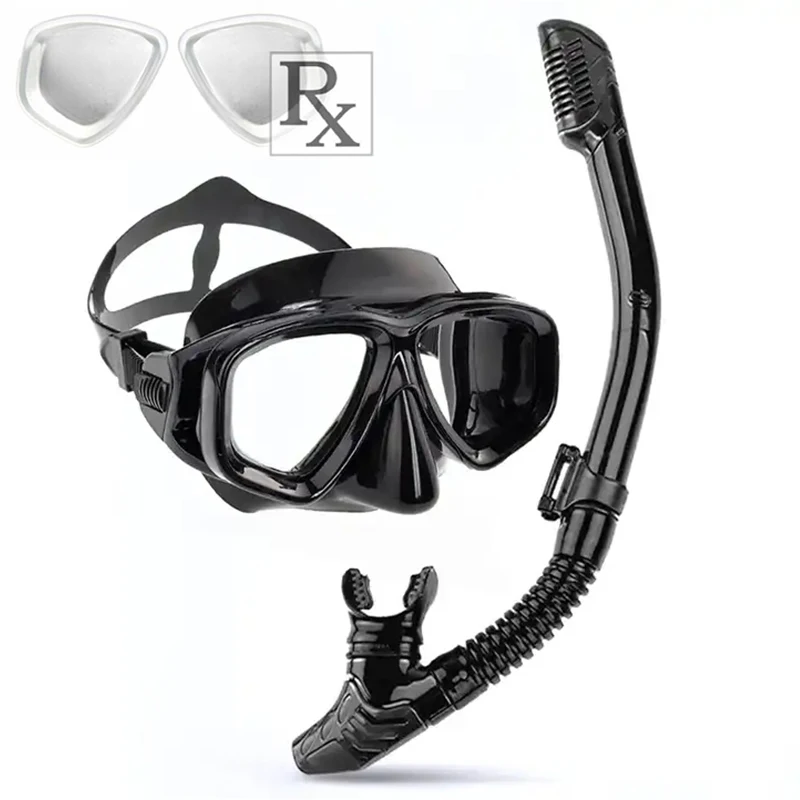 Customize Prescription Snorkeling Mask Gear Tempered Glass Corrective Swimming Mask Set With Dry Tube Diopter From -1.5 To -7.0