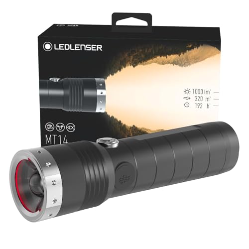 Ledlenser Mt14 Torcia Tascabile Led Da Outdoor, Batteria Al Litio 26650 Ricaricabile, 1000 Lumen,, Portata Luminosa Di 320M, Autonomia Fino A 192 Ore,