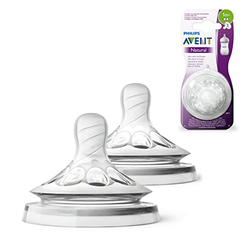 Philips Avent 2 Tettarelle Natural Flusso Lento (2 Fori), 1M+ , Scf042/27