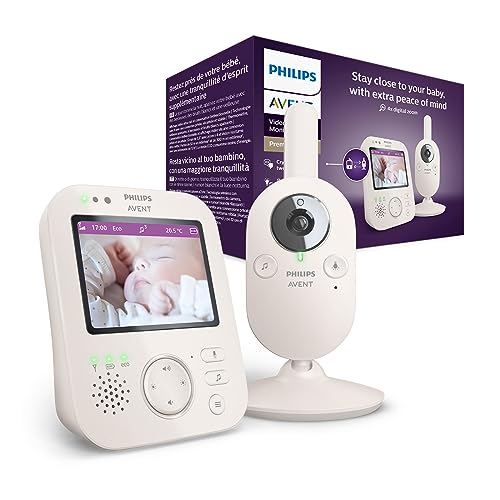 Philips Avent Premium Video Baby Monitor Con Telecamera E Audio, Colore Bianco, Display Da 3,5", Zoom X4, Funzione Di Comunicazione A 2 Vie, Ninne Nan