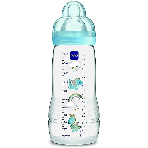 Mam Biberon Easy Active, Con Tettarella Misura 3, Ergonomico, 4+ Mesi, 330 Ml, Azzurro