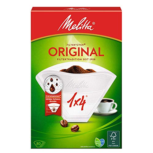 Melitta - Sacchetti Filtranti 1X4, 3 Zone Aromatiche, 80 Pezzi, Colore: Bianco