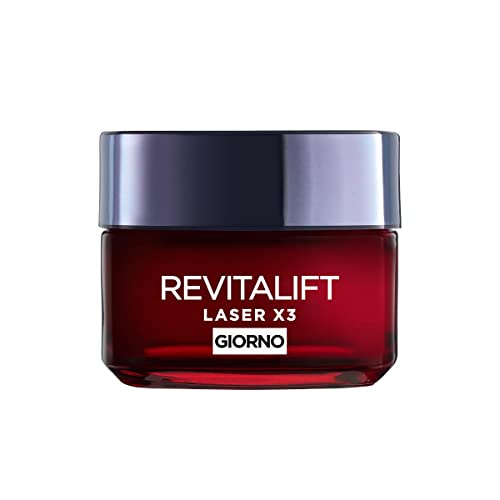 L'Oréal Paris Crema Viso Giorno Revitalift Laser X3, Azione Antirughe E Anti-Età, Per Pelle Più Soda E Tonica, Con Acido Ialuronico, Vitamina C E Pro-