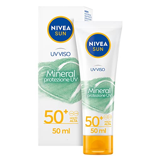 Nivea Sun Crema Uv Viso Mineral Fp50+ In Tubetto Da 50 Ml, Crema Solare Viso 50+ Vegana, Protezione Solare Viso Con Filtri Uv 100% Minerali, Crema Vis