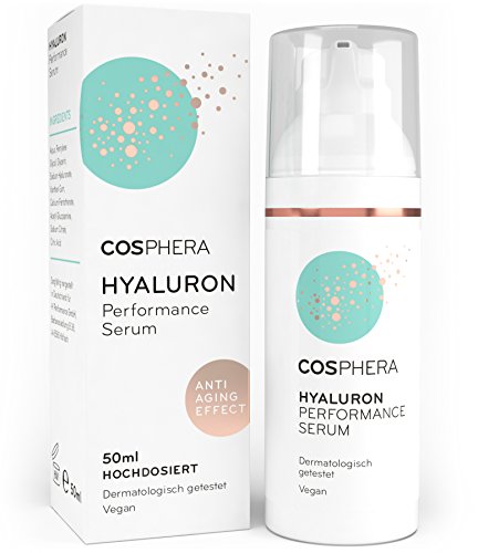 Cosphera Hyaluron Performance Serum, Gel Viso All’Acido Ialuronico Ad Alto Dosaggio, 50 Ml; Per Viso, Collo, Décolleté E Occhi; Trattamento Antirughe