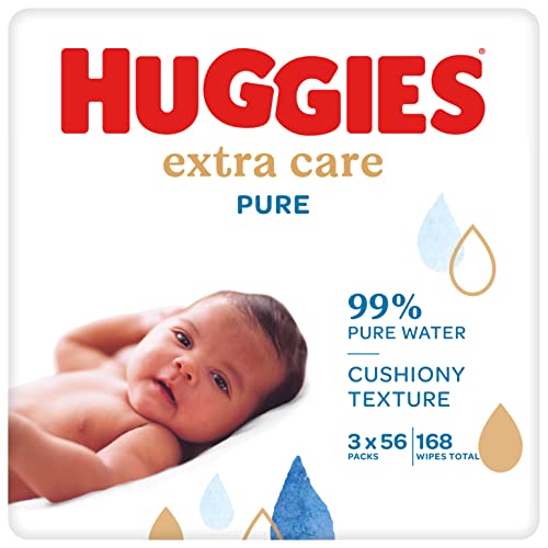 Huggies Salviettine Per Glutei Per Bambini Pure Extra Care - 168 Salviettine - 3 X 56 Salviette - Confezione Per Benefici