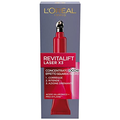 L'Oréal Paris Contorno Occhi Revitalift Laser X3, Azione Antirughe Anti-Età Con Acido Ialuronico E Pro-Xylane, 15 Ml