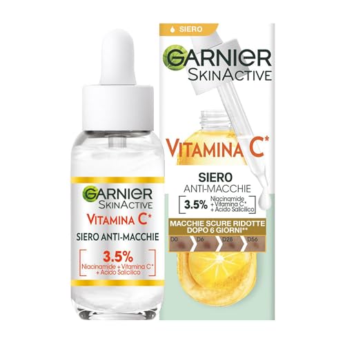 Garnier Siero Vitamina C Anti-Macchie, Illuminante E Rimpolpante, Arricchito Con Vitamina C, Niacinamide E Acido Salicilico, Pelle Libera Da Macchie S