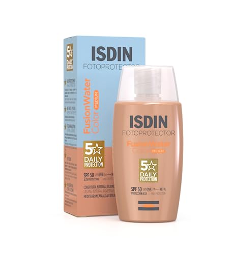 Isdin Fotoprotector Fusion Water Color Spf 50 (Medium) 50Ml, Fotoprotettore Viso Per Uso Quotidiano, Texture Ultralleggera
