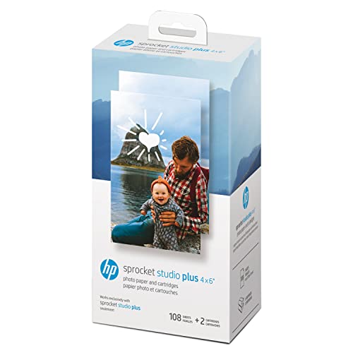 Hp Sprocket Studio Plus 10,2 X 15,2 Cm Carta Fotografica E Cartucce (Include 108 Fogli E 2 Cartucce) - Compatibile Solo Con Stampante Hp Sprocket Stud