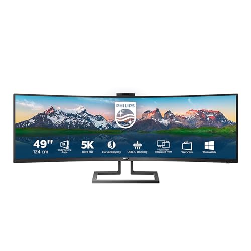 Philips Monitor Curvo 49", 499P9H, Gaming Superwide 32:9, Risoluzione 5120 * 1440, Adaptive Sync, Hdr 400, Multiview Con Kvm Switch Integrato, Docking