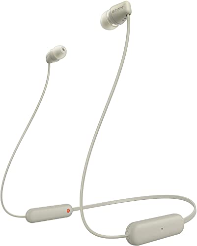 Sony Wi-C100 - Cuffie Wireless Bluetooth, Fino A 25 Ore Di Autonomia, Microfono Integrato Per Telefonate, Compatibile Con Assistente Vocale (Crema), U