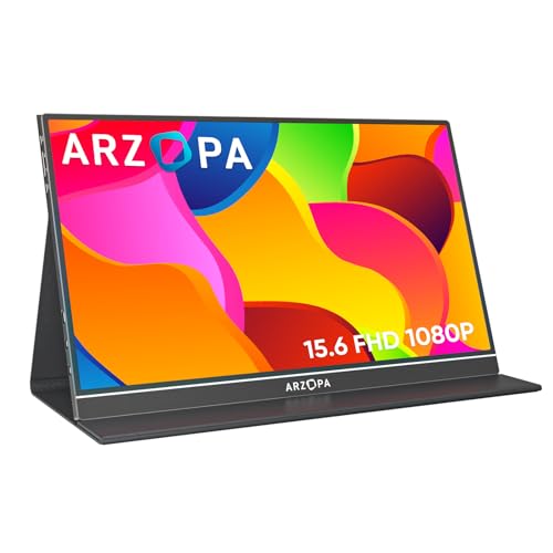Arzopa Monitor Portatile, Schermo Portatile 15,6 Pollici, 1920X1080 Fhd, Supporto Hdmi/Tipo-C/Usb-C, Schermo Da Gioco Eye-Care, Doppi Altoparlanti Inc