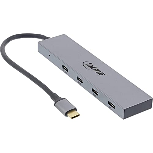 Inline® Hub Usb 3.2 Gen.2 (10Gb/S), Usb Type-C Vers 4 Ports Type-C (1 Port Power Through Jusqu'À 100 W), Otg, Boîtier En Aluminium, Gris, Sans Bloc D'
