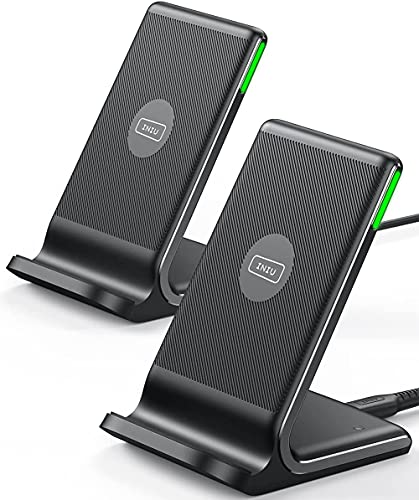 Iniu Caricatore Wireless, [2 Pezzi] 15W Qi Certificato Ricarica Rapida Supporto Di Ricarica Wireless Con Luce Adattiv Per Iphone 13 12 Pro Xr X Samsun