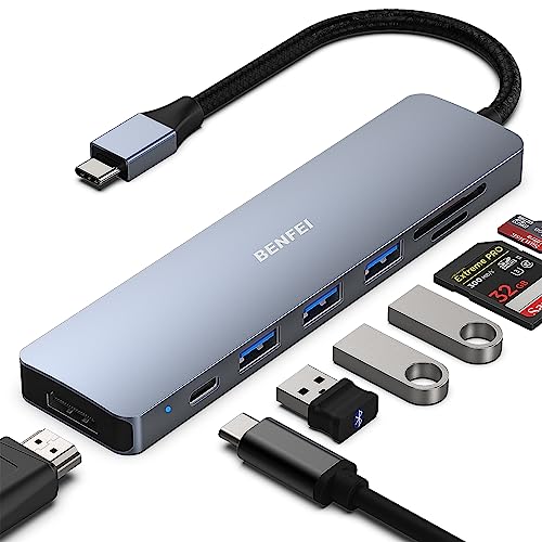 Benfei 7 In 1 Adattatore Multiporta Usb Type C Hub Con Hdmi 4K /3*Usb 3.0/ Lettore Di Schede Sd Tf/Pd 60W Con Iphone 15 Pro/Max Macbook Pro/Air 2023 I