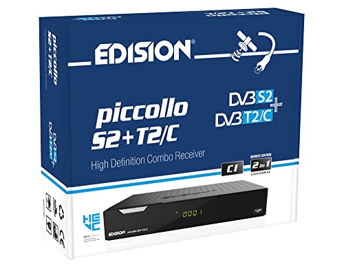 Decoder Combo Hd Edision Piccollo S2+T2/C Ricevitore Digitale Satellitare E Terrestre Full Hd Dvb-S2 Dvb-T2 Dvb-C H265 Hevc, 2Xusb, Hdmi, Rca, Lan, Ci