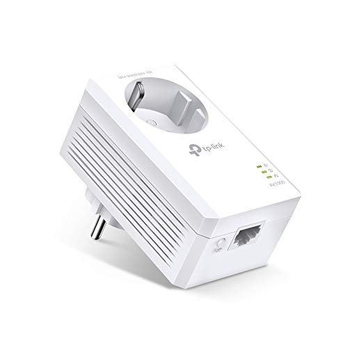 Tp-Link Tl-Pa7017P Powerline Extender Av1000 Con Presa Passante Schuko, 1 Porta Gigabit, Plug And Play, Compatibile Con Pa7017P Kit E Pa7017 Kit