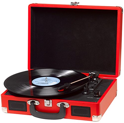 Denver Electronics Giradischi Vpl-120Red Design Valigia. Altoparlanti Integrati, Uscita Phono, Compatibile Con Vinile 331/3, 45 E 78 Rpm, Rosso