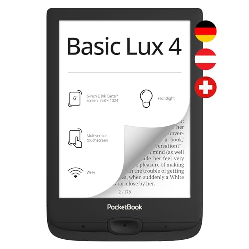 Pocketbook E-Book Reader 'Basic Lux 4' (Versione Tedesca) 8 Gb Di Memoria, 15,2 Cm (6") E-Ink Carta Display - Nero