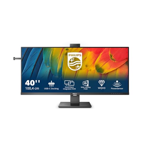 Philips 40B1U5601H - Monitor Wqhd Da 40 Pollici, Webcam Da 5 Mp, Altezza Regolabile, Altoparlanti (3440X1440, 100 Hz, Hdmi, Displayport, Usb-C, Rj45,