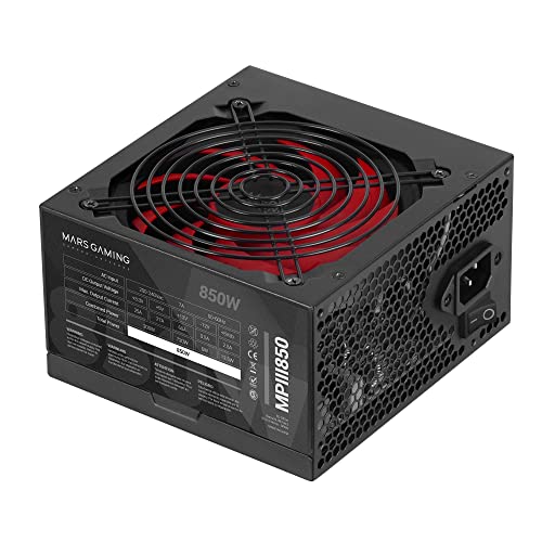 Mars Gaming Mpiii850, Alimentatore Pc Atx 850W, 5 Anni Garanzia, Tecnologia Silenziosa Ai-Rpm, 85% Efficienza, Nero