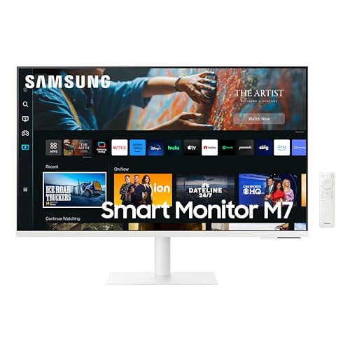 Samsung Smart Monitor M7 (S32Cm703), Flat, 32", 3840X2160 (Uhd 4K), Smart Hub (Amazon Video, Netflix), Gaming Hub, Airplay, Mirroring, Office 365, Cas