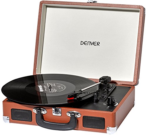 Giradischi Denver Vpl-120Brown Design Valigia. Altoparlanti Integrati, Uscita Phono, Compatibile Con Vinile 331/3, 45 E 78 Rpm