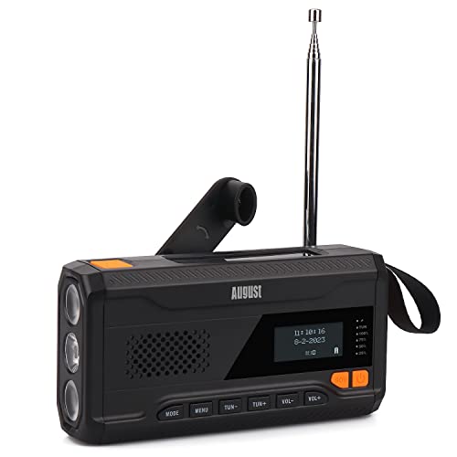 Solar Power Bank Wind Up Radio Con Bluetooth - August Mb290B - Campeggio O Pesca Ricaricabile 4500Mah All-In-One Radio Dab/Fm Portatile, Bluetooth 5.0