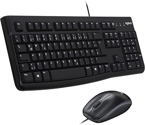 Logitech Mk120 Kit Tastiera E Mouse Cablati, Layout Svizzero ‎Qwertz, Nero