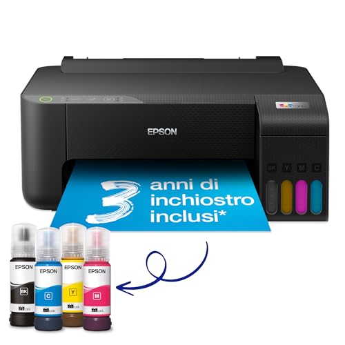 Epson Ecotank Et-1810 Stampante A4, Serbatoi Ricaricabili Alta Capacità, 4 Flaconi Inclusi Pari A 3600Pag B/N 6500Pag Colore, Usb Wi-Fi/Direct, Nero