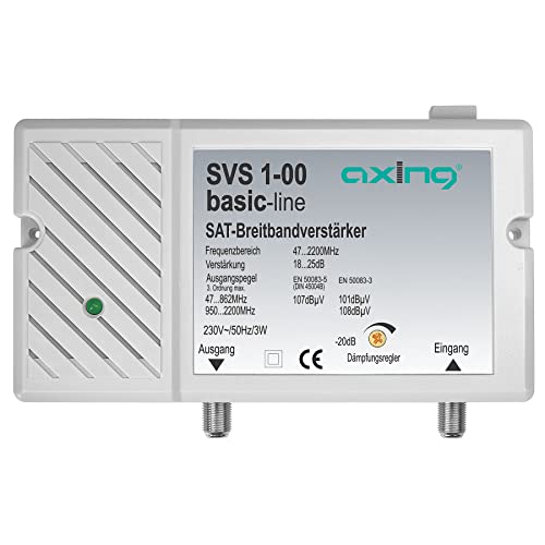 Axing Svs 1-00 Amplificatore Per Segnali Satellitari E Antenna, 25 Db, 47-2200 Mhz, Con Alimentatore Integrato