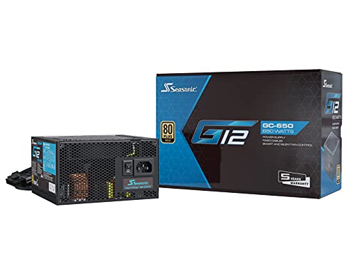 Seasonic G12 Gc 650 W Non-Modular Psu, Atx 12 V, 80 Plus Gold Certified Pc Power Supply With Fixed Cables