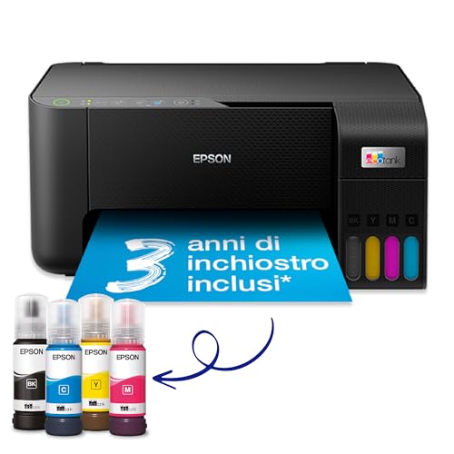 Epson Ecotank Et-2810 Stampante Multifunzione 3-In-1 A4, Serbatoi Ricaricabili Alta Capacità, 4 Flaconi Inclusi Pari A 3600Pag B/N 6500Pag Colore, Usb