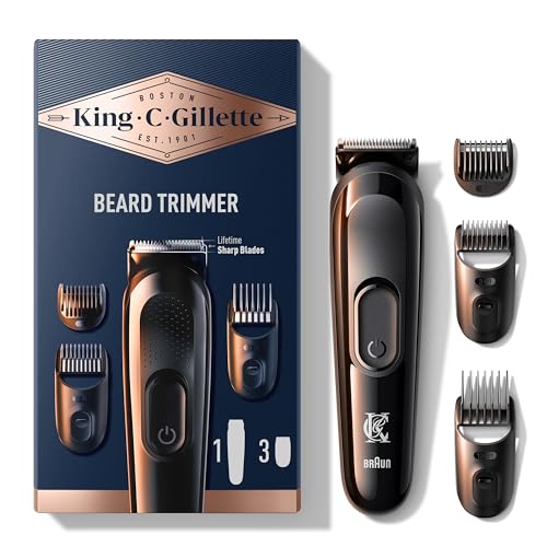 King C. Gillette Kit Regolabarba Uomo, 1 Testina, 3 Pettini Regolatori, 1 Spazzolina, 1 Caricatore, Rasoio Barba Elettrico, Idea Regalo Uomo Kit Profe