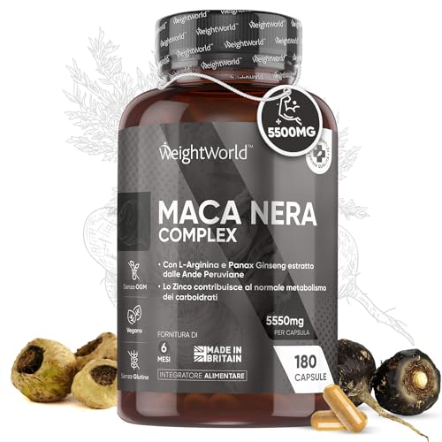 Maca Peruviana 5550Mg Alto Dosaggio, 180 Capsule Vegane Estratto 100:1 (6 Mesi), Solo 1 Capsula Al Giorno Di Maca Nera + Maca Gialla, Con Black Maca,