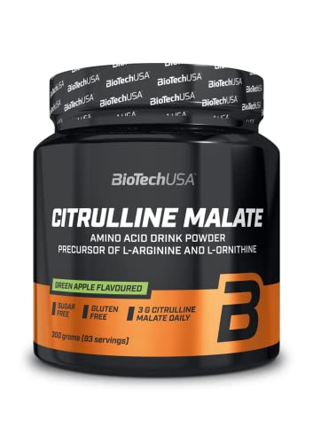 Biotechusa Citrulline Malate Polvere | Aminoacido Essenziale Per Gli Atleti | Senza Zucchero | Senza Glutine | 300 G | Mela Verde