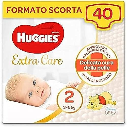 Huggies Pannolini Extra Care Bebè, Taglia 2 (3-6Kg), Confezione Da 40 Pannolini