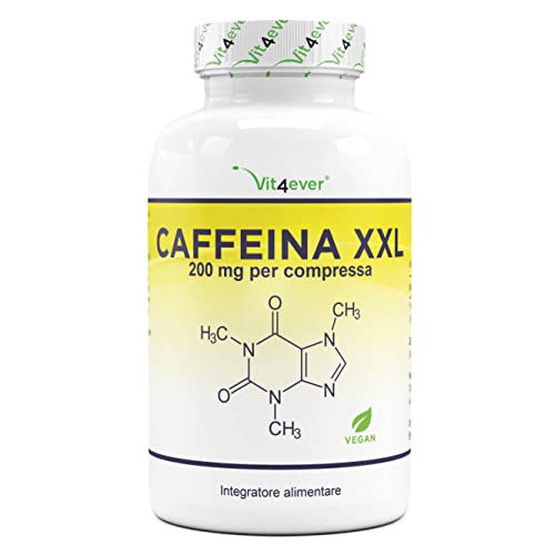 Compresse Di Caffeina Con 200 Mg Ciascuna - 500 Compresse - Senza Additivi Indesiderati - Altamente Dosato - Vegan - Qualità Premium