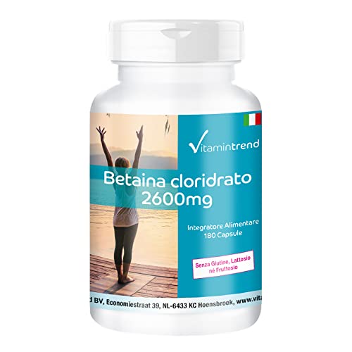 Betaina Hcl In Polvere Incapsulata 2600Mg - 180 Capsule - Per 45 Giorni - Vegan - Altamente Dosato | Vitamintrend®