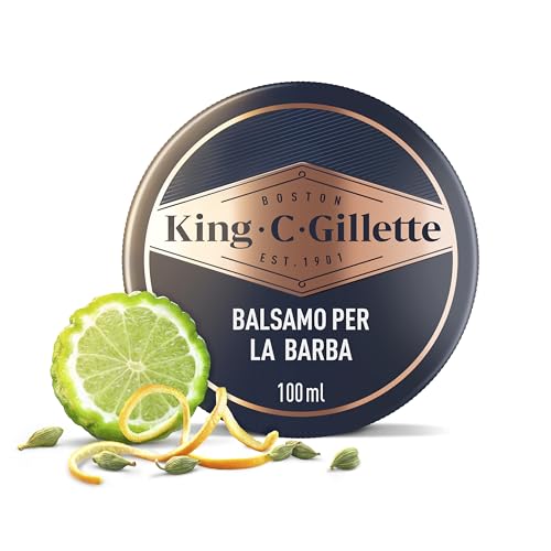 King C. Gillette Balsamo Barba Per Cura Della Barba, Confezione Da 100 Ml, Utilizzato Con O Senza Risciacquo Con Burro Di Cacao, Ideale Per Set Barba