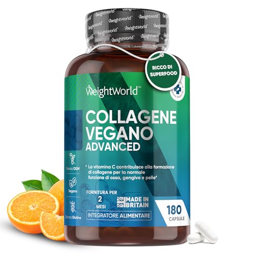 Collagene Vegano, 180 Capsule Collagene Complex, Pelle, Unghie, Capelli, Vitamina C, Vitamina E, Zinco, Collagene E Acido Ialuronico Con Lactobacillus