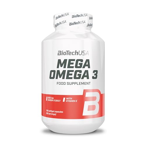 Biotechusa Mega Omega 3 Capsule Morbide | 70% Epa E Dha | Normale Salute Del Cervello E Del Cuore | Aggiunta Di Vitamina E, 180 Capsule